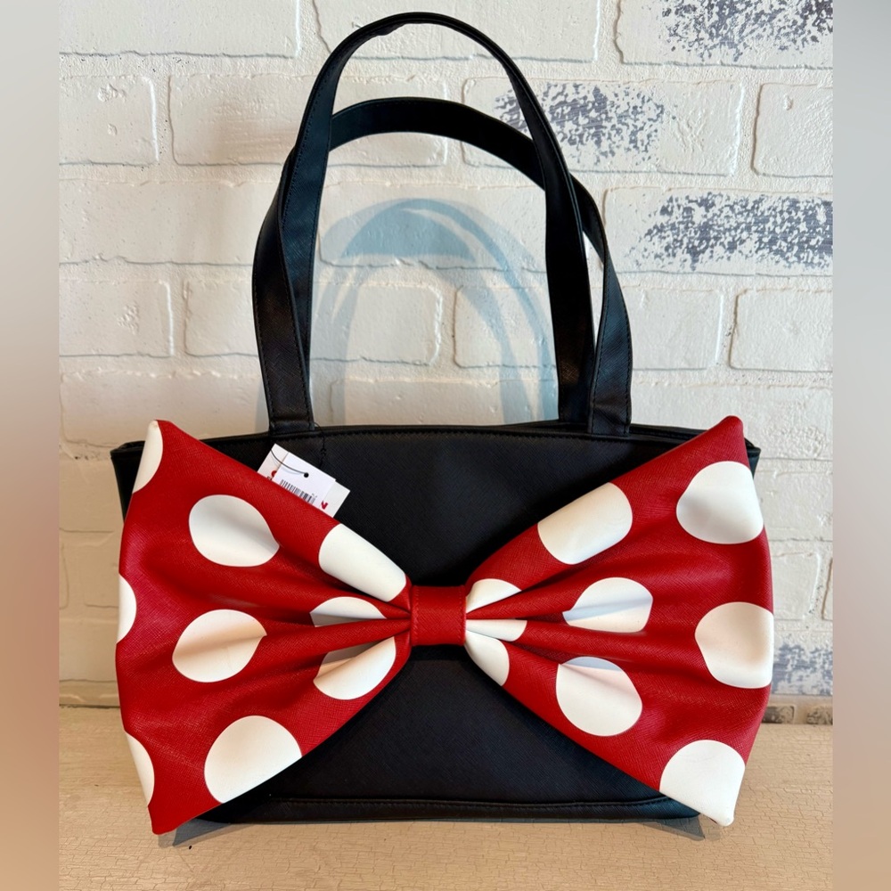 Disney Minnie Mouse Stylish Black and Red Polka Dot Bow Tote Bag